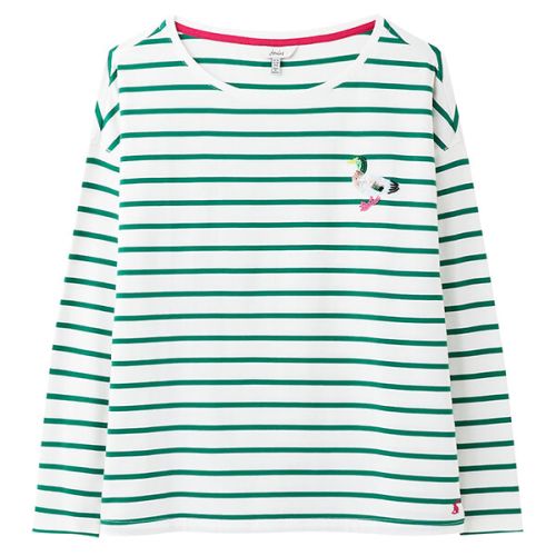 Joules Cream Green Stripe Duck Marina Print Dropped Shoulder Jersey Top