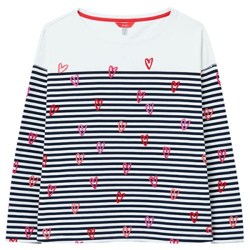Joules Heart Stripes Marina Print Dropped Shoulder Top