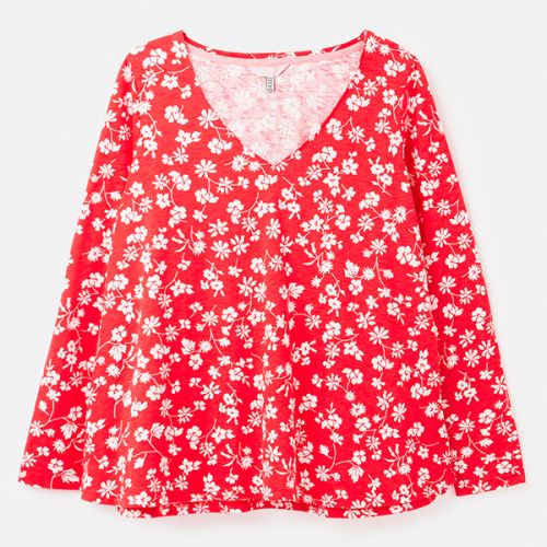 Joules Red Floral Harbour Lightweight V Neck Jersey Top Size 16