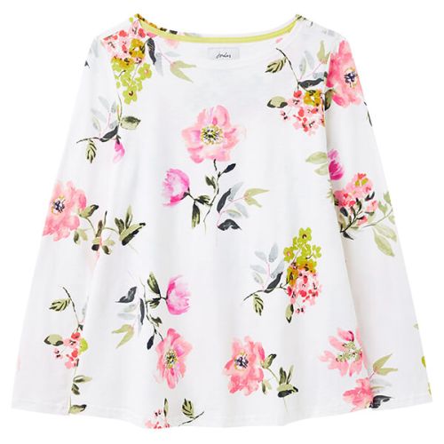 Joules Cream Floral Harbour Light Swing Long Sleeve Jersey Top
