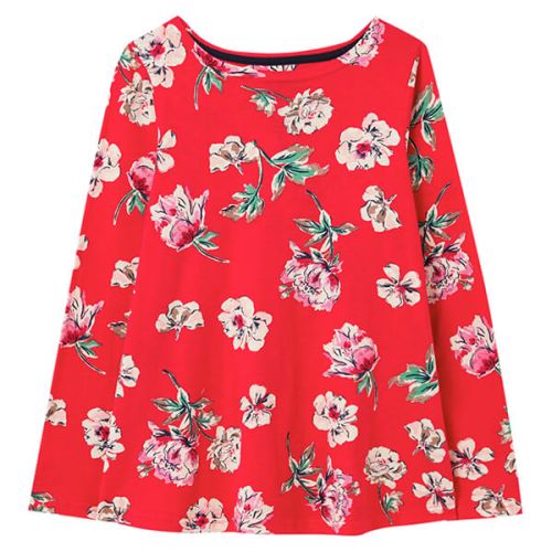 Joules Red Floral Harbour Light Swing Long Sleeve Jersey Top