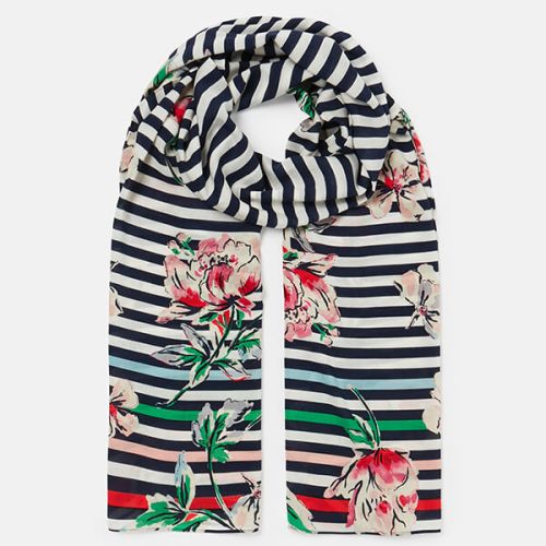 Joules Blue Stripe Floral Conway Printed Scarf