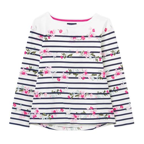 Joules Cream Floral Stripe Harbour Print Long Sleeve Jersey Top