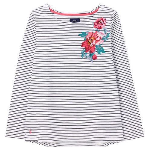 Joules French Navy Floral Stripe Harbour Print Long Sleeve Jersey Top