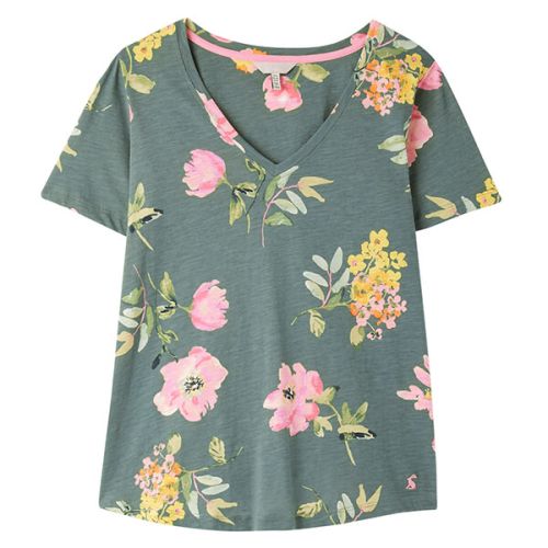 Joules Green Floral Celina Print V Neck T-Shirt