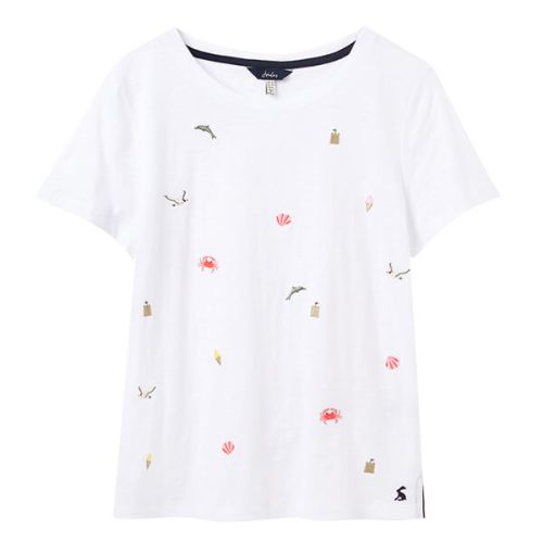 Joules Bright White Seaside Carley Print Classic Crew T-Shirt