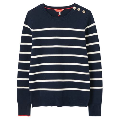 Joules Navy Stripe Portlow Jumper with Button Shoulder