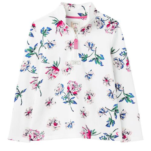 Joules Cream Floral Pip Print Casual Half Zip Sweatshirt