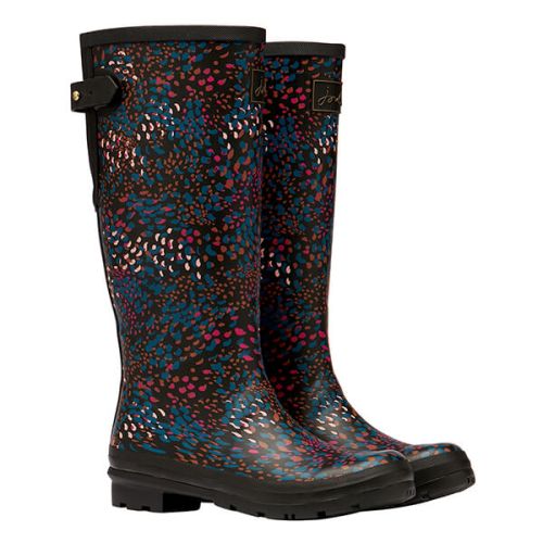 Joules Black Speckle Printed Wellies with Adjustable Back Gusset