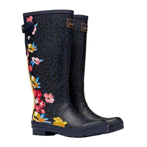 Joules Navy Floral Leopard Printed Wellies
