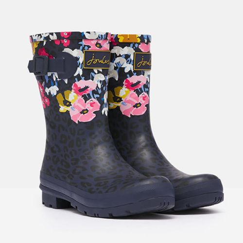Joules Navy Leopard Mid Height Printed Wellies