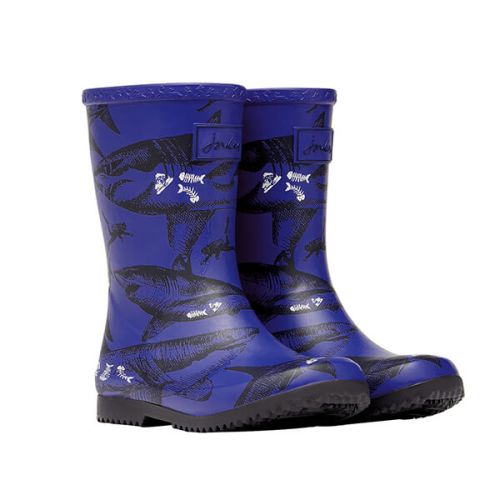 Joules Blue Etched Sharks Roll Up Flexible Printed Wellies