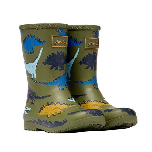 Joules Green Dinosaur Roll Up Flexible Printed Wellies