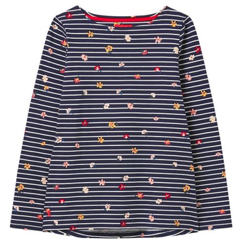 Joules Navy Stripe Floral Harbour Print Long Sleeve Jersey Top