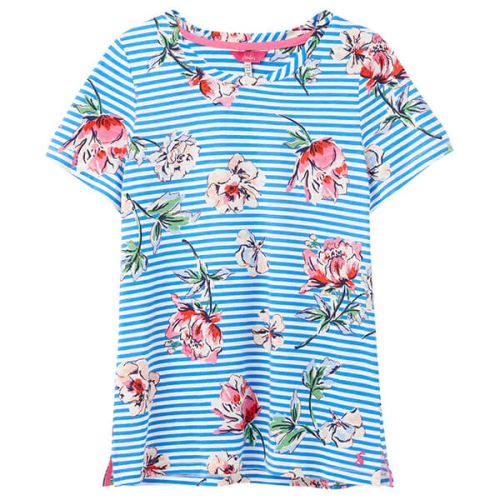 Joules Blue Floral Stripe Carley Classic Crew T-Shirt
