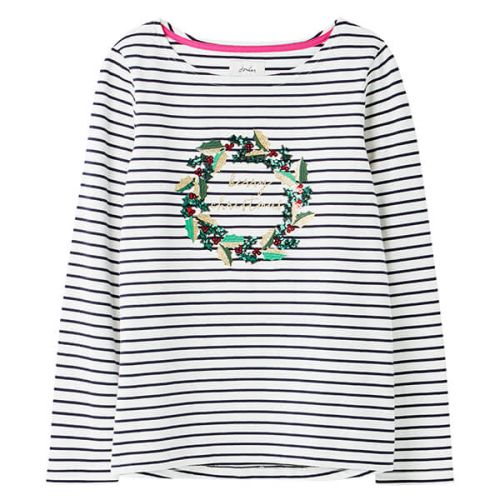 Joules Christmas Wreath Harbour Luxe Long Sleeve Jersey Top