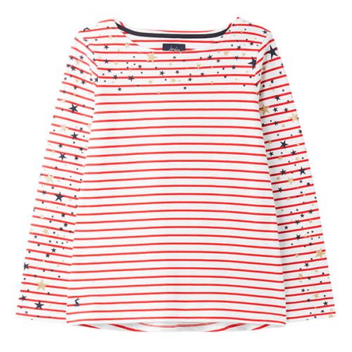 Joules Cream Red Stripe Harbour Print Long Sleeve Top