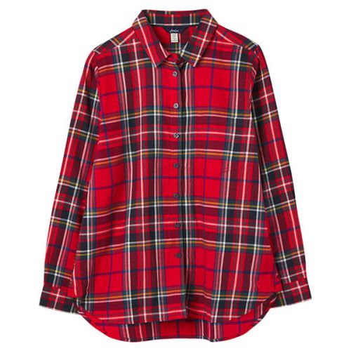 Joules Red Check Lorena Longline Brushed Woven Shirt