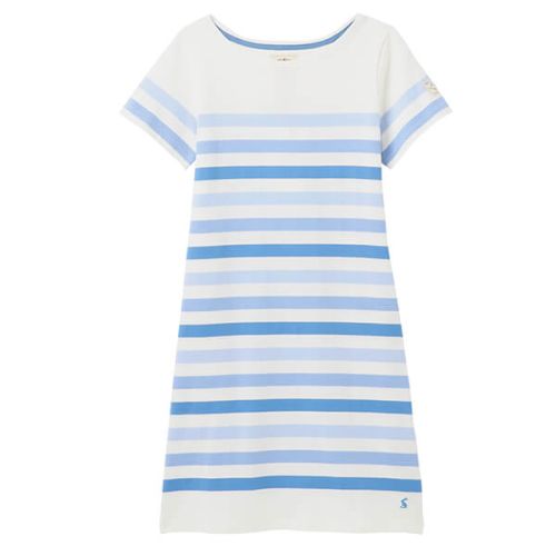 Joules Cream Stripe Riviera Printed Dress with Short Sleeves