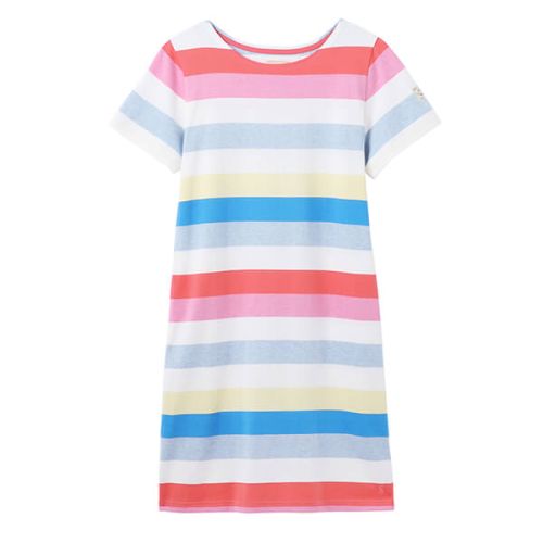 Joules Multi Stripe Riviera Printed Dress with Short Sleeves