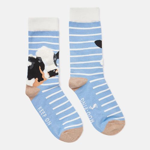 Joules Blue Cow Brill Bamboo Embroidered Socks