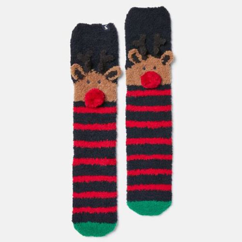 Joules Navy Reindeer Festive Fluffy Socks