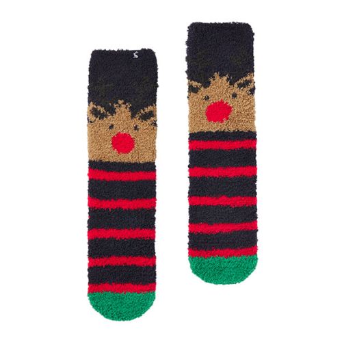 Joules Navy Reindeer Festive Fluffy Socks