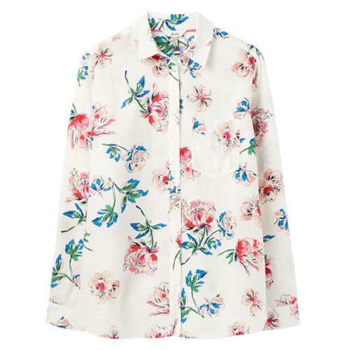 Joules Chalk Floral Lorena Linen Longline Linen Shirt