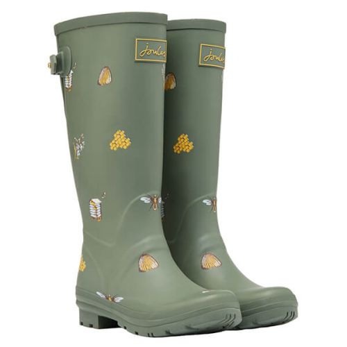 Joules Khaki Bee Printed Wellies With Back Gusset | Harts of Stur