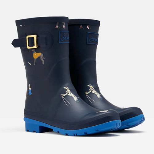 Joules Navy Dogs Molly Mid Height Printed Wellies