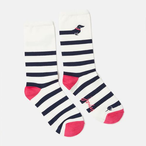 Joules Creme Stripe Excellent Everyday Single Eco Vero Socks Size 4-8