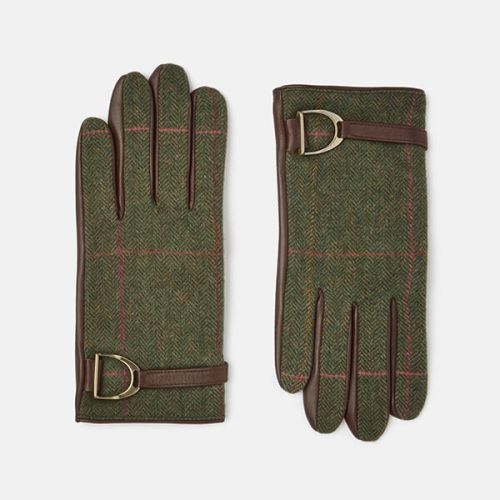 Joules Green Tweed Allerdale Tweed and Leather Gloves Size S-M