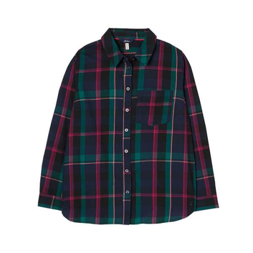 Joules Navy Check Lorena Longline Brushed Woven Shirt | Harts of Stur