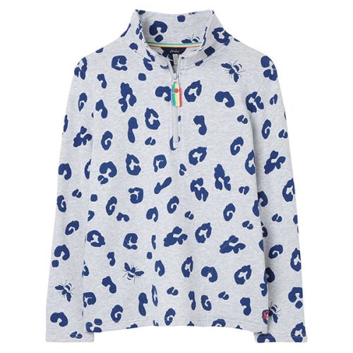 Joules Grey Leopard Pip Print Casual Half Zip Sweatshirt