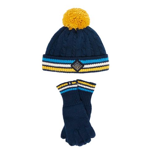 Joules French Navy Hartlow Knitted Hat and Glove Set
