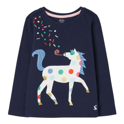 Joules Kids Ava Navy Horse Long Sleeve Applique Artwork T-Shirt