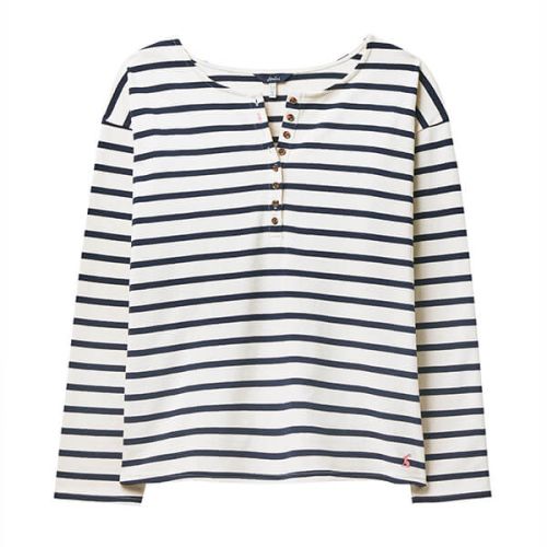 Joules Creme Navy Stripe Olive Long Sleeve Henley Top