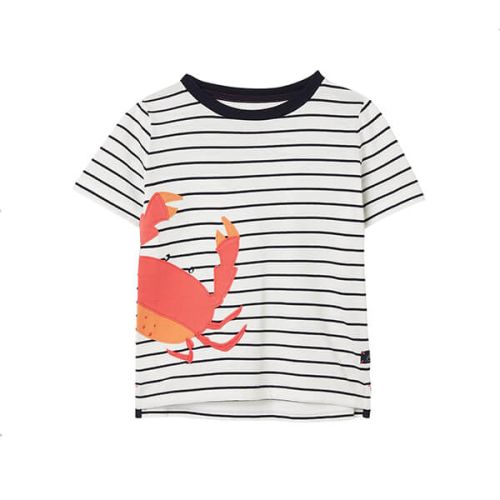 Joules Kids Navy Stripe Crabs Archie Short Sleeve Applique T-Shirt