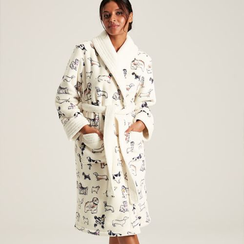 Joules Party Cream Dogs Matilda Dressing Gown SizeS-M