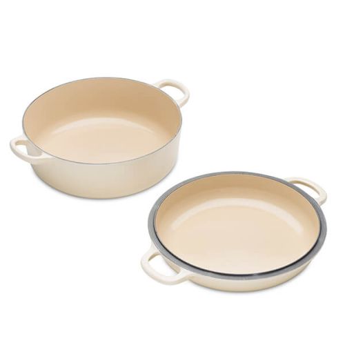 Le Creuset Almond Cast Iron 26cm Shallow Casserole with Multifunction Lid