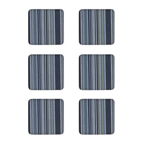 Denby Set Of 6 Black Stripe Cork Backed Coasters