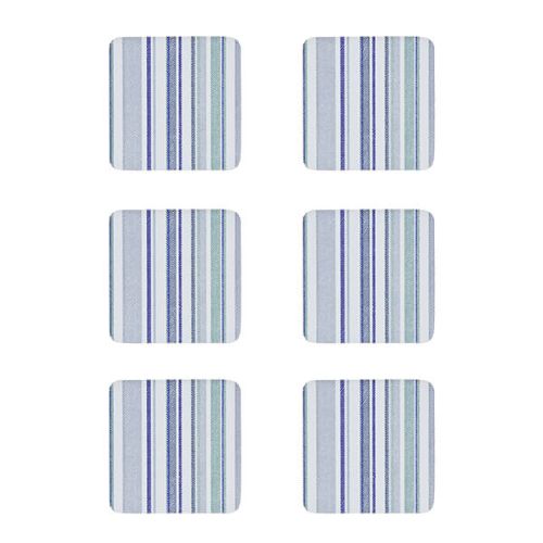 Denby Set Of 6 Blue Stripe Cork Backed Coasters