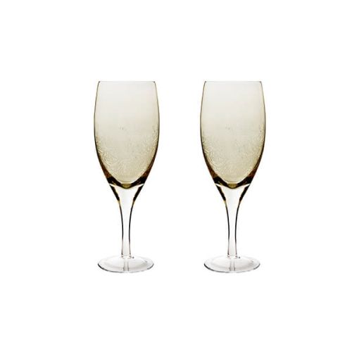 Denby Monsoon Lucille Gold Set Of 2 Red Wine Glasses