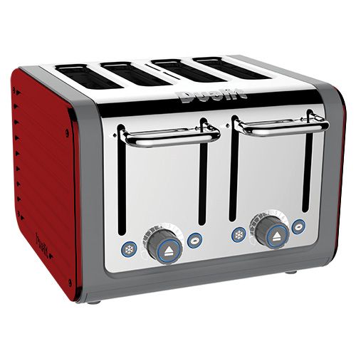 Dualit Architect 4 Slot Grey Body With Apple Candy Red Panel Toaster
