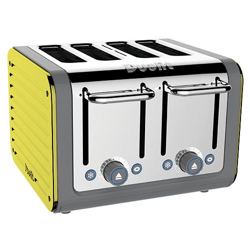 Dualit Architect 4 Slot Grey Body With Citrus Yellow Panel Toaster