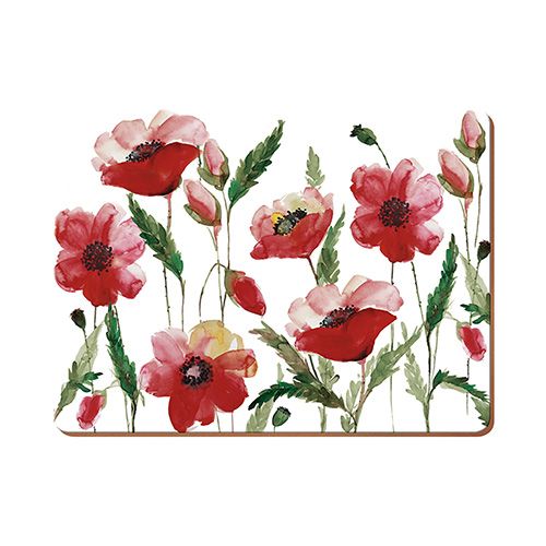 Creative Tops Watercolour Poppy Set Of 6 Premium Table Mats