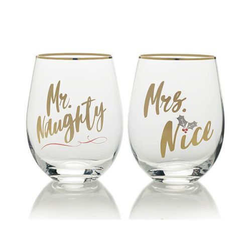 Mikasa Cheers Set Of 2 Stemless Mr Naughty And Mrs Nice Wine Glasses