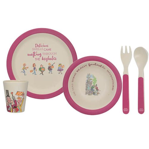 Roald Dahl Charlie And The Chocolate Factory 4 Piece Pressed Bamboo Dinner Set