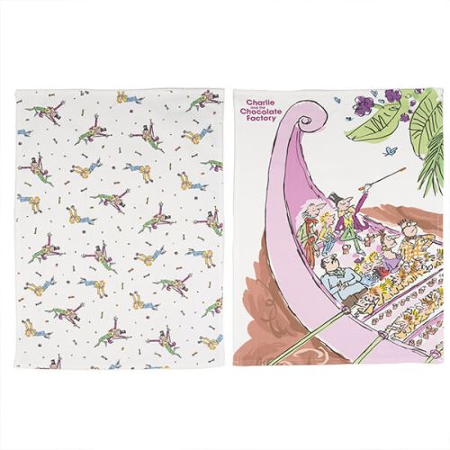 Roald Dahl Charlie And The Chocolate Factory Set Of 2 Tea Towels