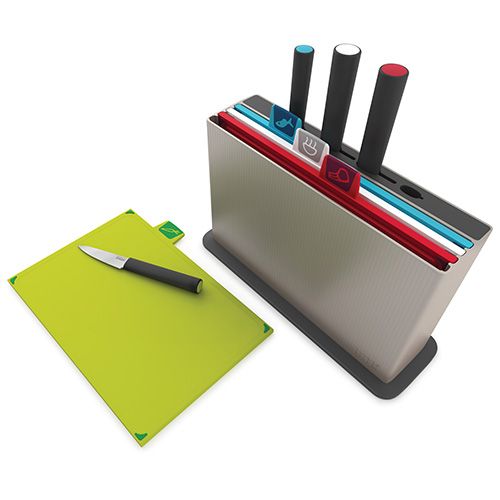 Joseph Joseph Index Chopping Board With Knives Set Silver